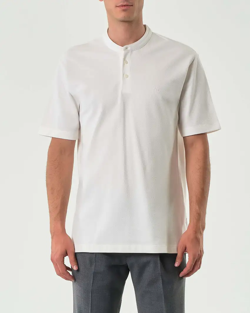 Polo Armani Exchange bianca con colletto a coreana in piquet di cotone