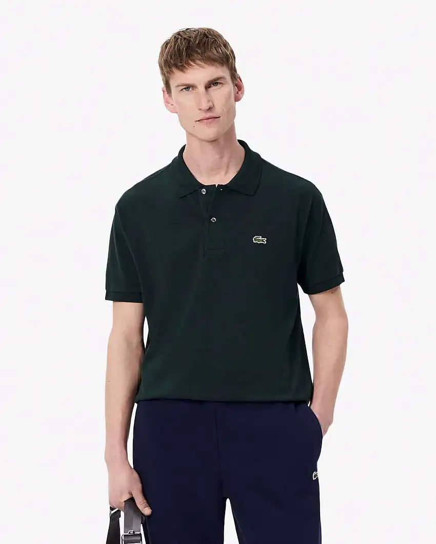 Polo Lacoste verde scuro classic fit L.12.12 in petit piqué