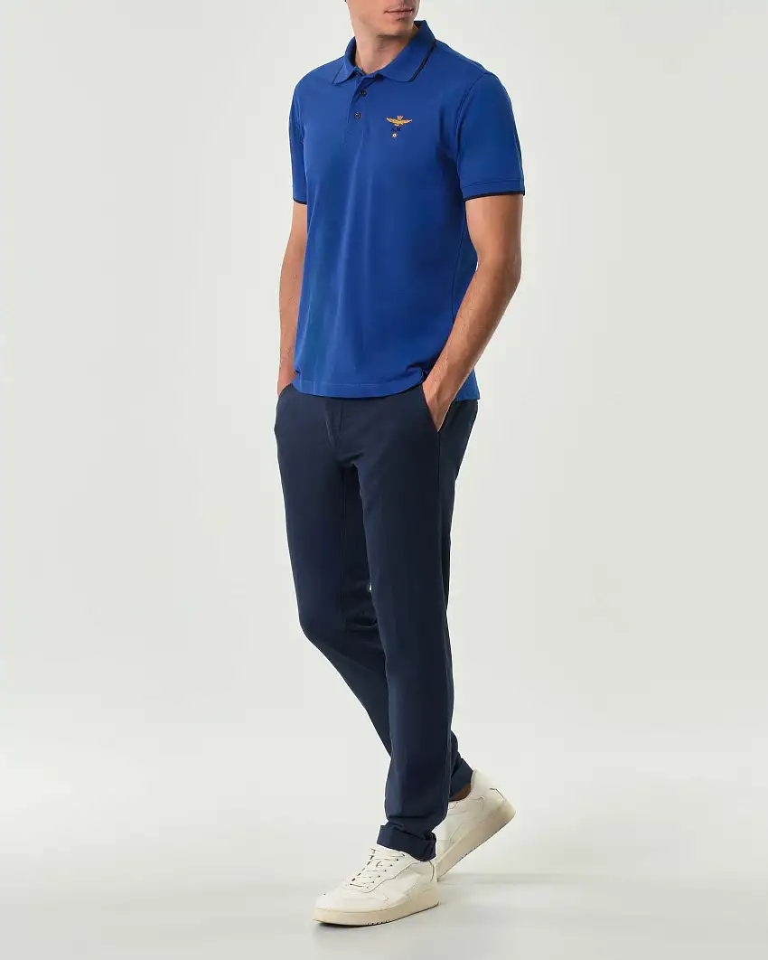 Pantalone Powell chino Levanto blu in cotone stretch micro armatura