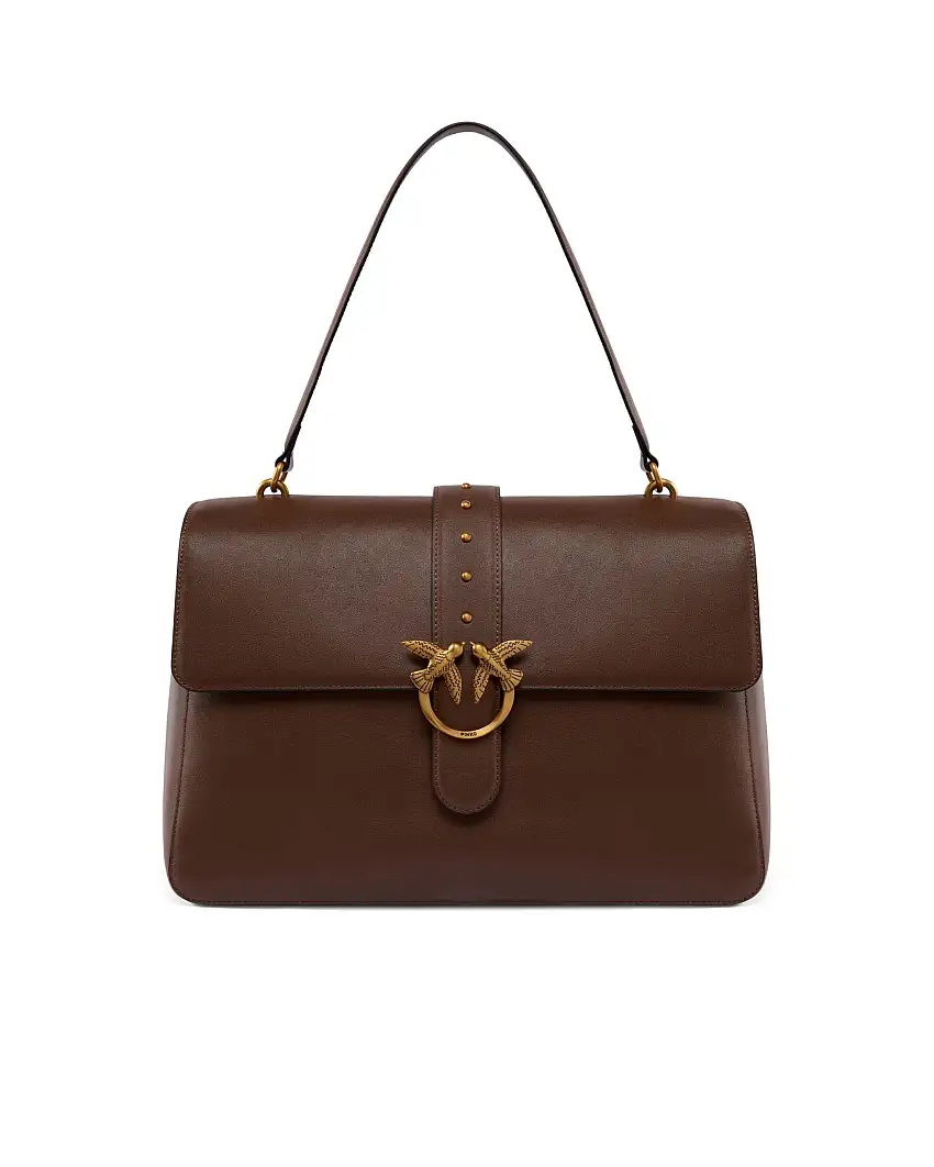 Slouchy bag Pinko marrone con chiusura a patta e fibbia Love Birds dorata