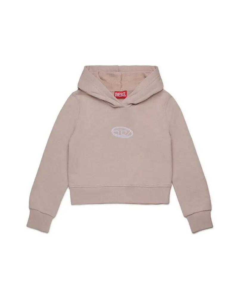 Felpa cropped Diesel rosa cipria con cappuccio e logo
