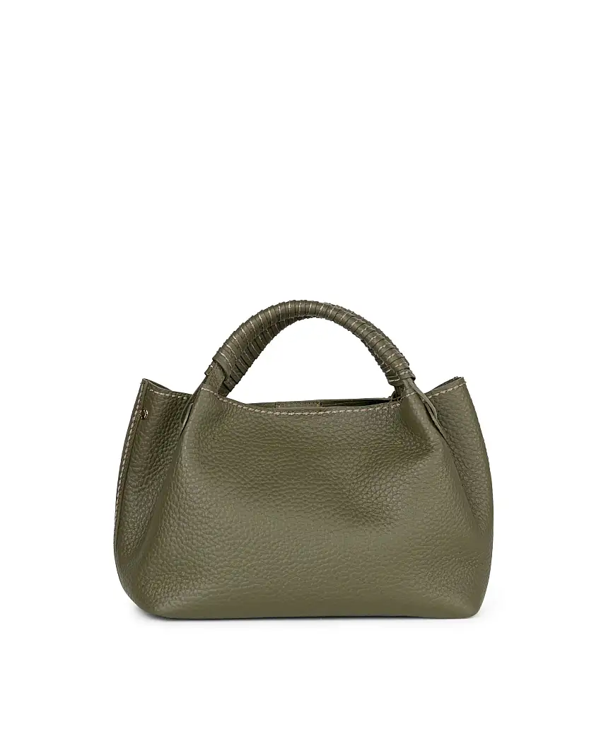 Bauletto verde muschio Visonà in pelle martellata con manico intrecciato