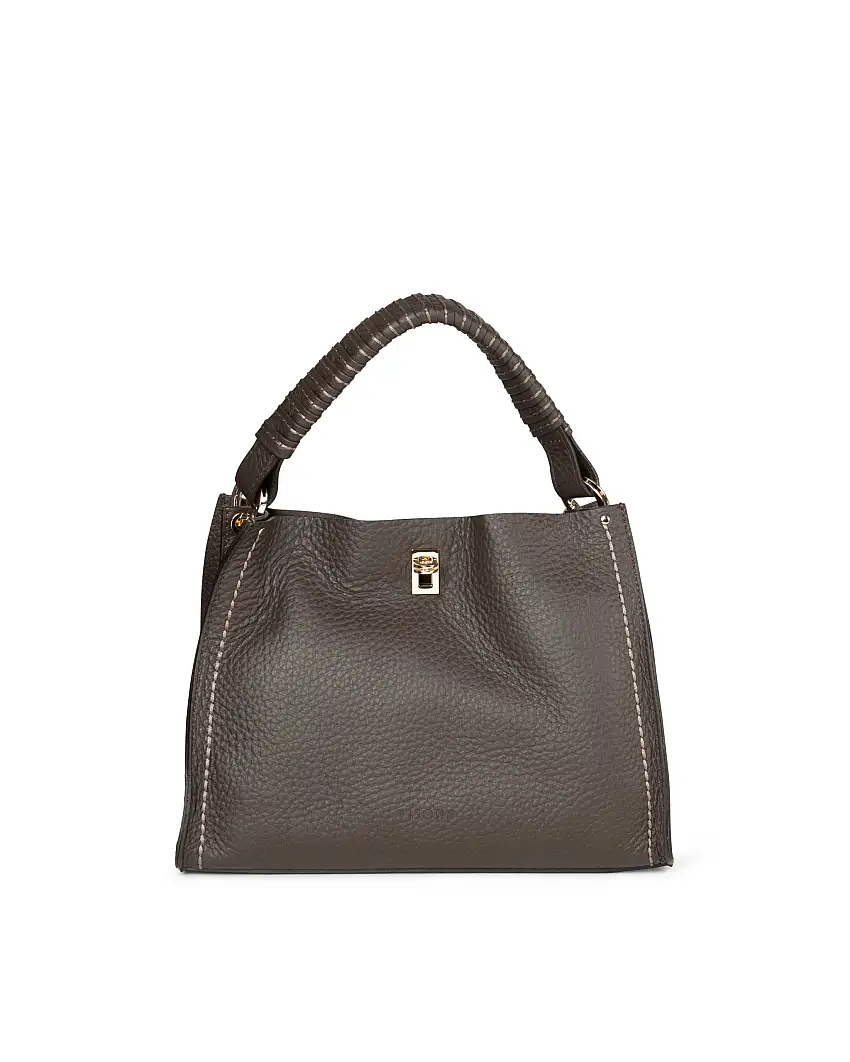 Borsa testa moro Visonà in pelle martellatamisura media con manico intrecciato e tracolla più lunga removibile