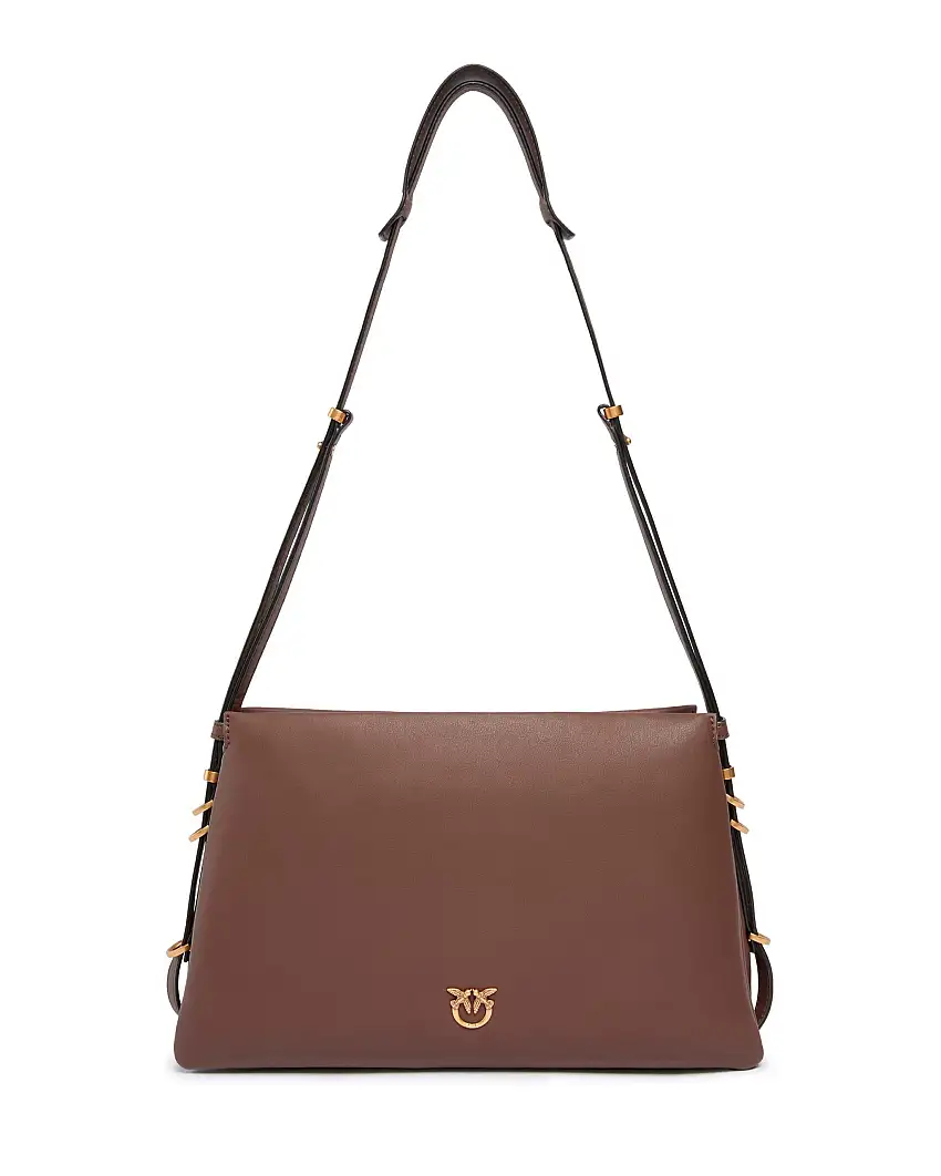 Borsa marrone Triplette Pinko in pelle liscia a forma trapezio con triplo scomparto