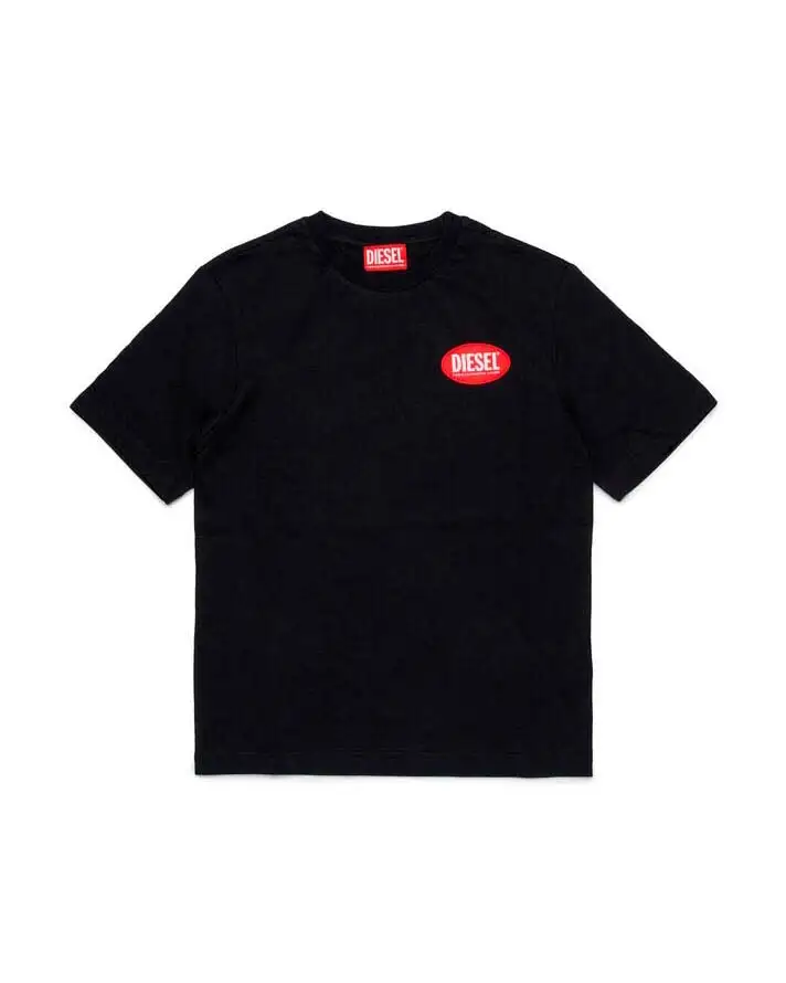 T-shirt mezza manica Diesel nera con patch logo rosso