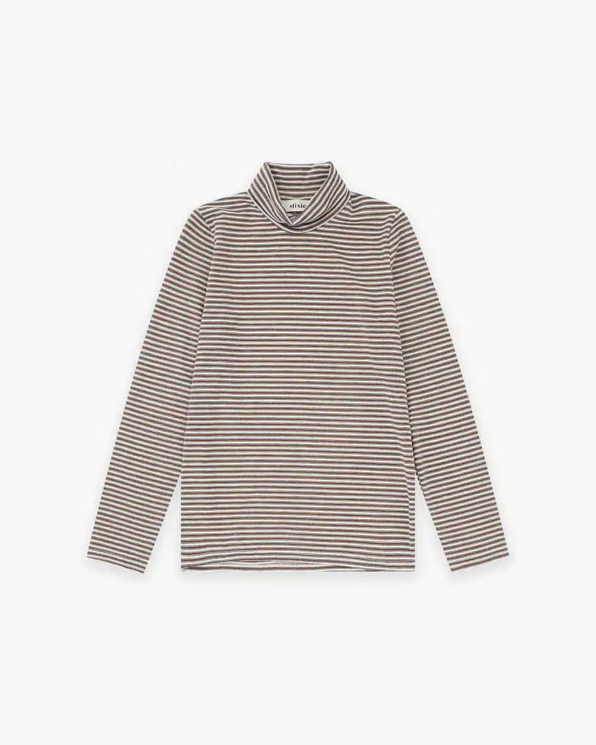Lupetto Dixie in misto viscosa a maniche lunghe a righe avorio e marrone