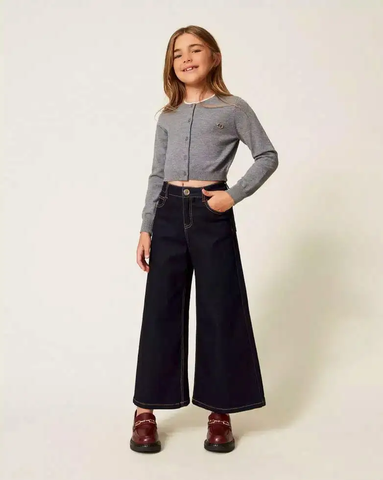 Jeans Twinset wide leg blu scuro in cotone elasticizzato
