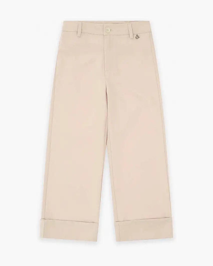 Pantalone palazzo Dixie beige in misto viscosa con maxi risvolto