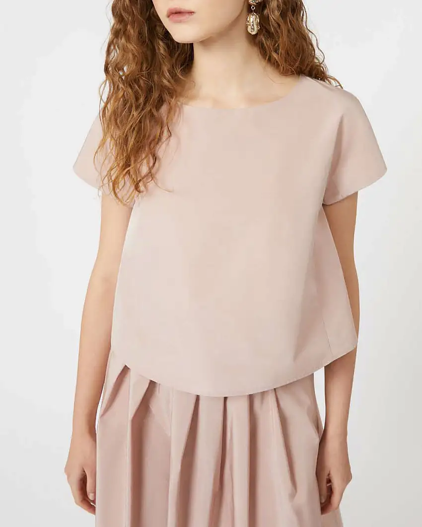 Blusa color moca Weekend Max Mara in taffertà di misto cotone con maniche corte