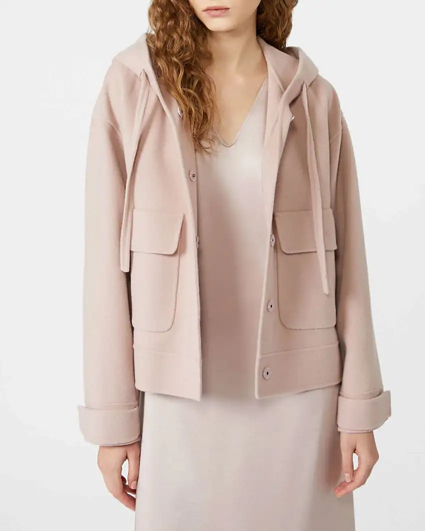 Caban rosa cipria in double di pura lana vergine Weekend Max Mara con cappuccio