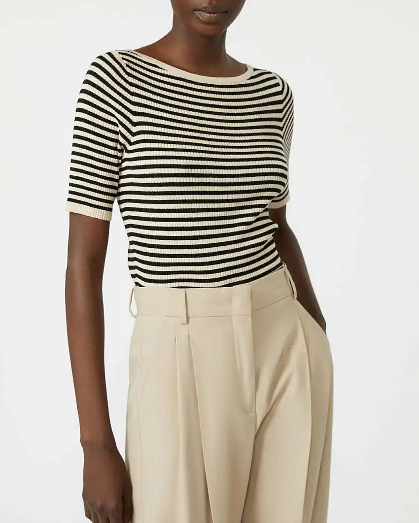 Maglia beige a righe blu in misto viscosa Weekend Max Mara con maniche al gomito