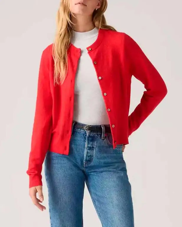 Cardigan rosso Levi's® in misto cotone con scollo a giro e chiusura a bottoni
