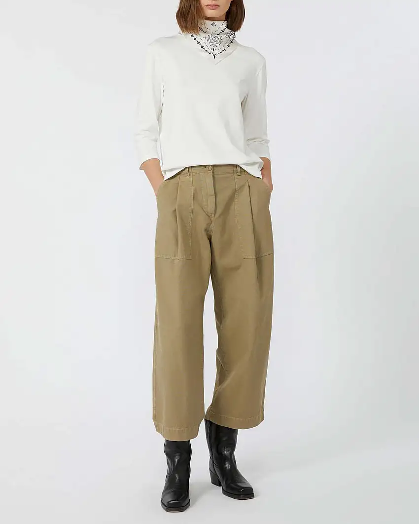 Pantaloni barrel leg color khaki Weekend Max Mara in cotone con pinces in vita