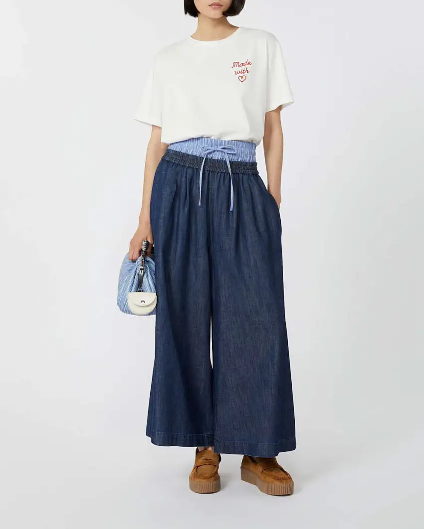 Jeans palazzo in cotone blu Weekend Max Mara con elastico in vita