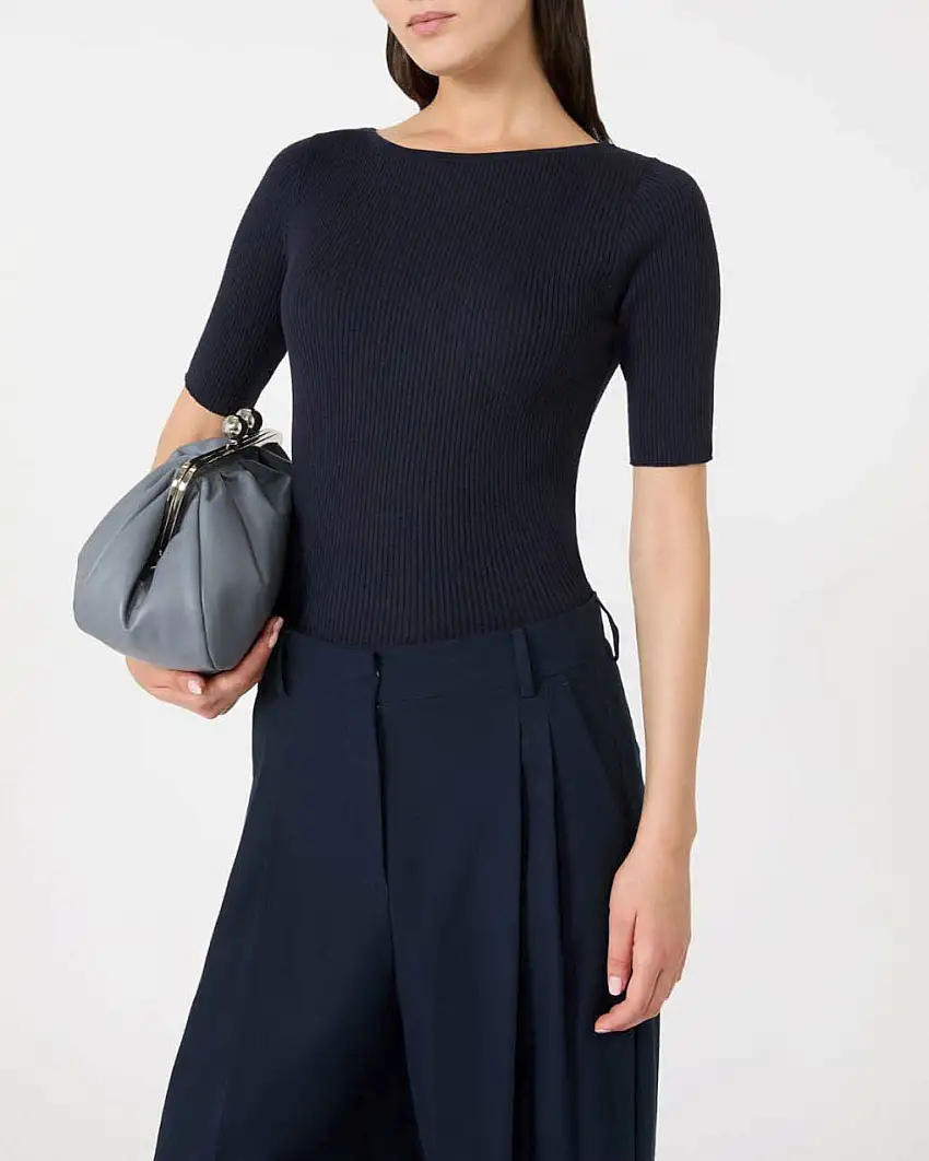 Maglia blu in misto viscosa Weekend Max Mara con maniche al gomito