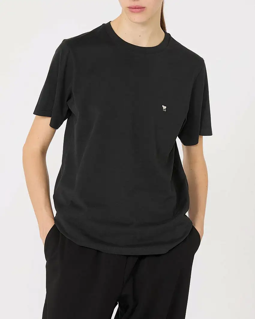 T-shirt nera in cotone Weekend Max Mara a maniche corte con micrologo a contrasto