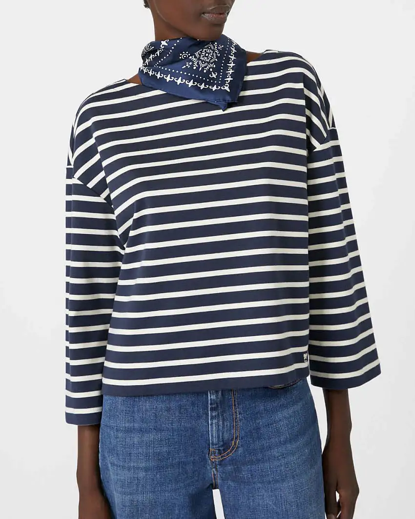 Felpa leggere blu a righe bianche Weekend Max Mara con maniche tre quarti