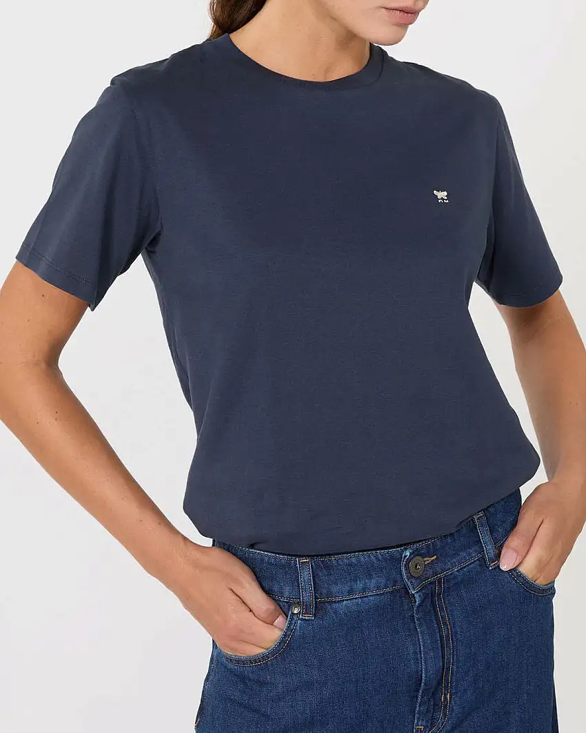 T-shirt blu in cotone Weekend Max Mara a maniche corte con micrologo a contrasto