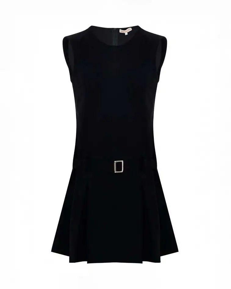 Abito Kocca nero smanicato in viscosa stretch con cintura