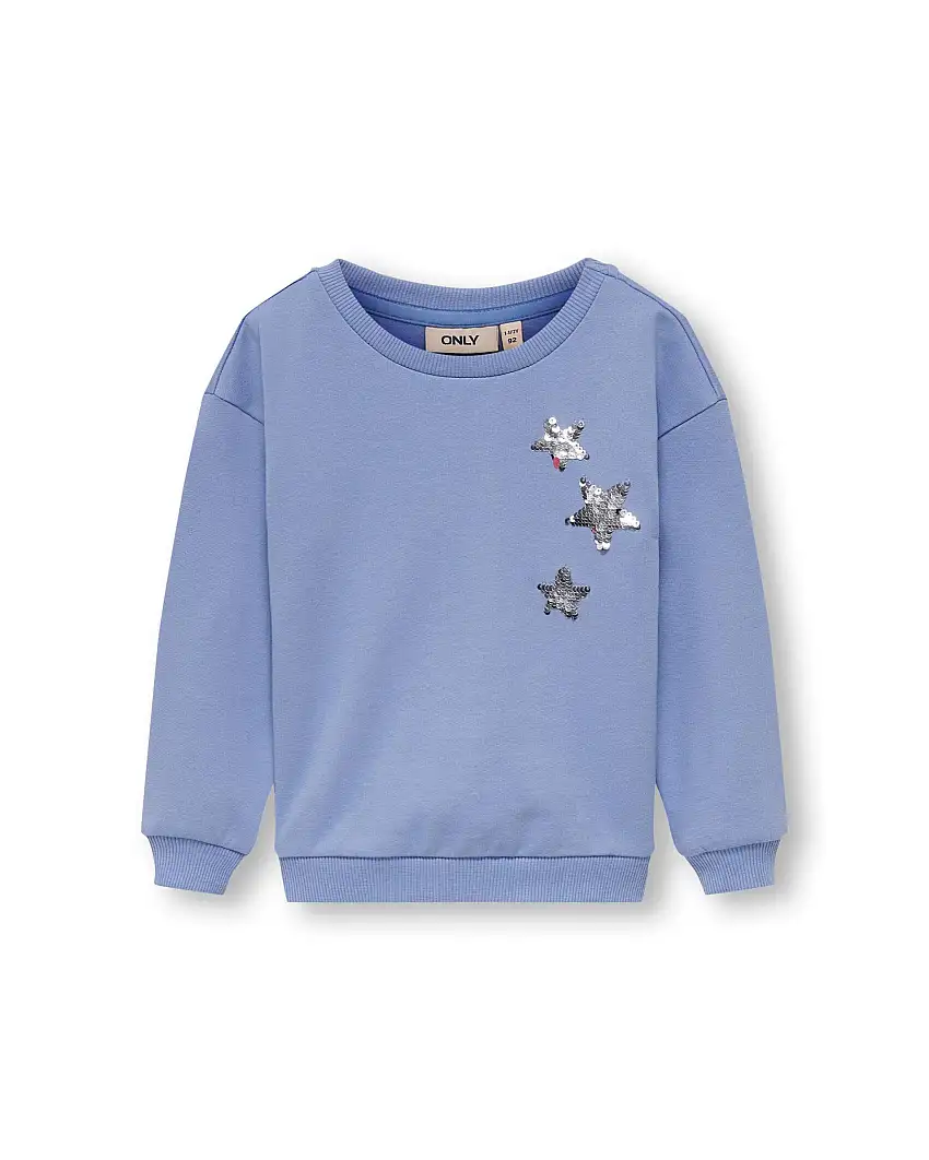 Felpa girocollo lilla in puro cotone con stelle in pailettes sul petto 2-7 anni