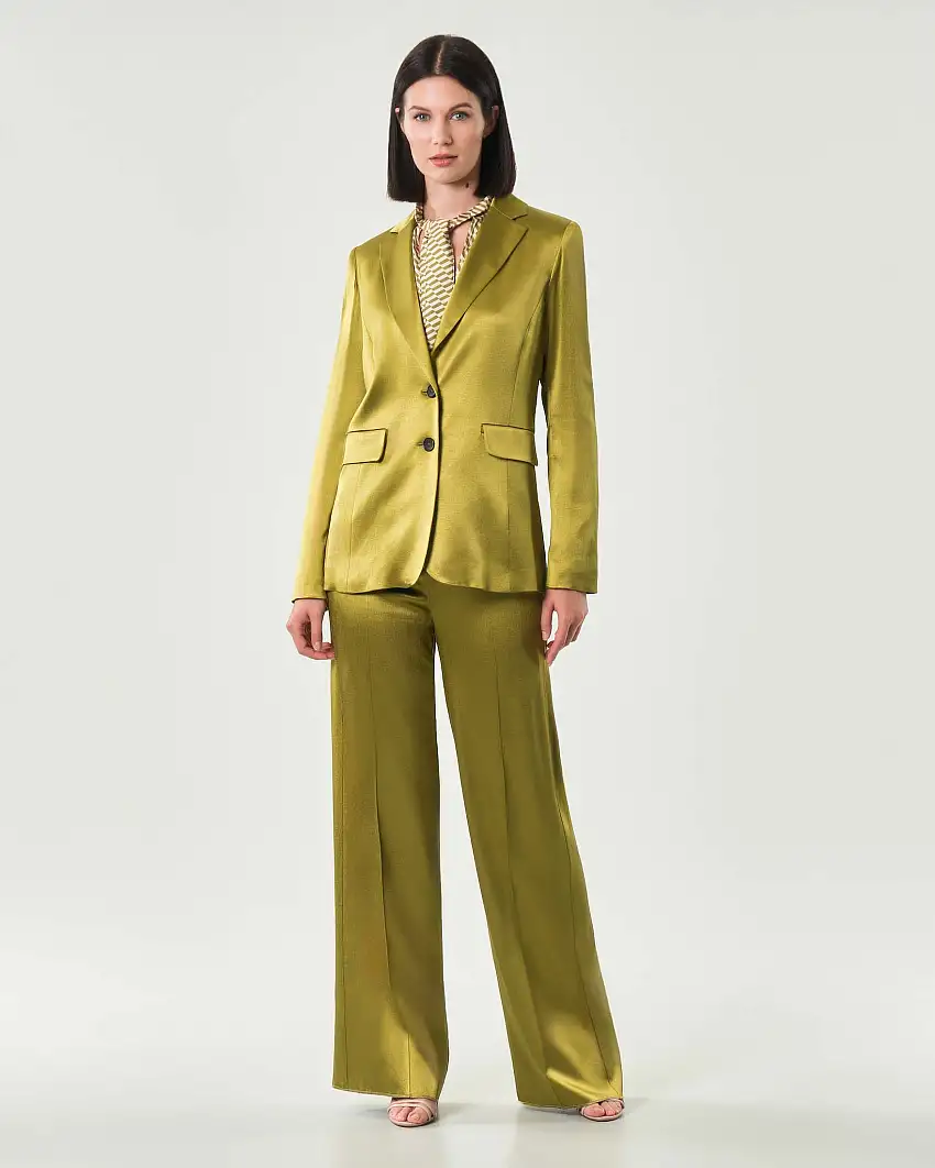 Blazer verde oliva Emme Marella in raso di misto viscosa con scollo a rever