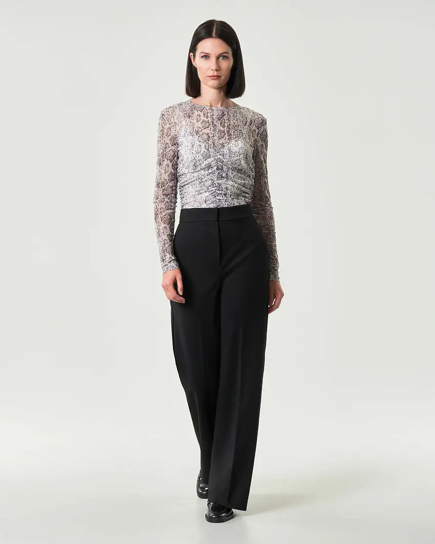 Pantaloni neri palazzo Emme Marella in jersey stretch a vita alta