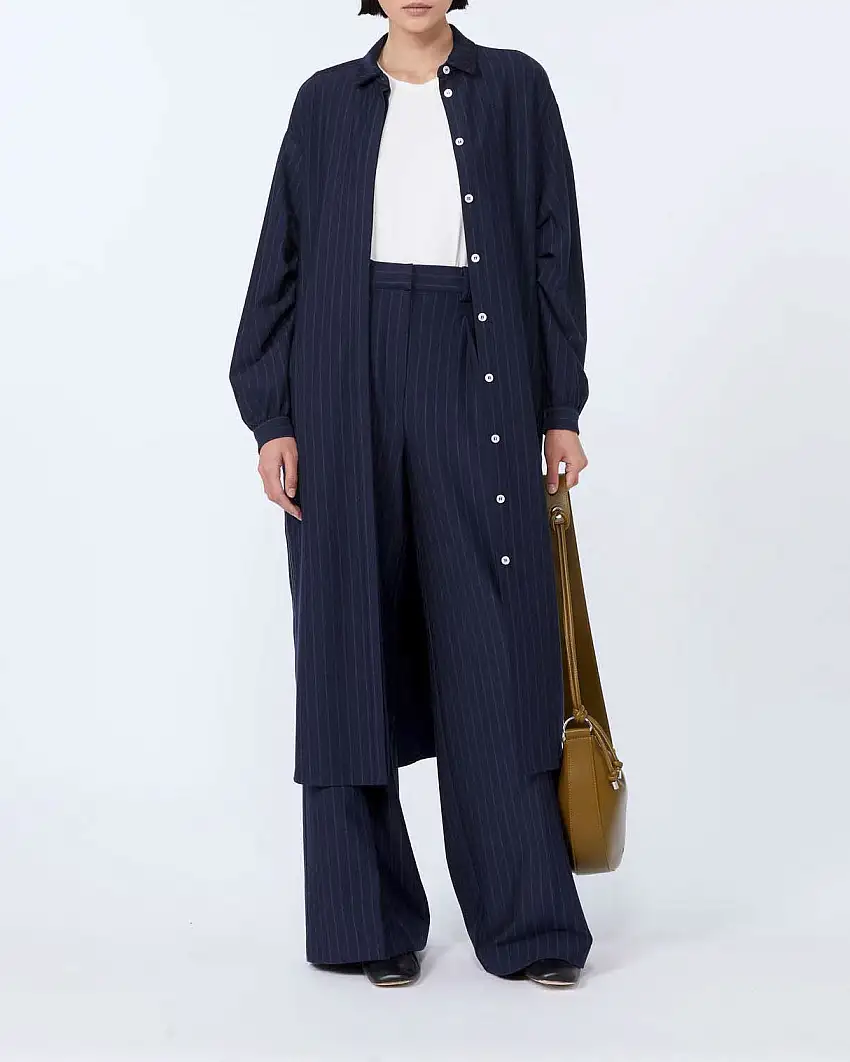 Pantaloni palazzo blu in jersey di viscosa con motivo gessato MM Max Mara con pinces in vita