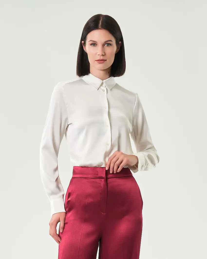 Camicia bianca Emme Marella in raso stretch con colletto classico