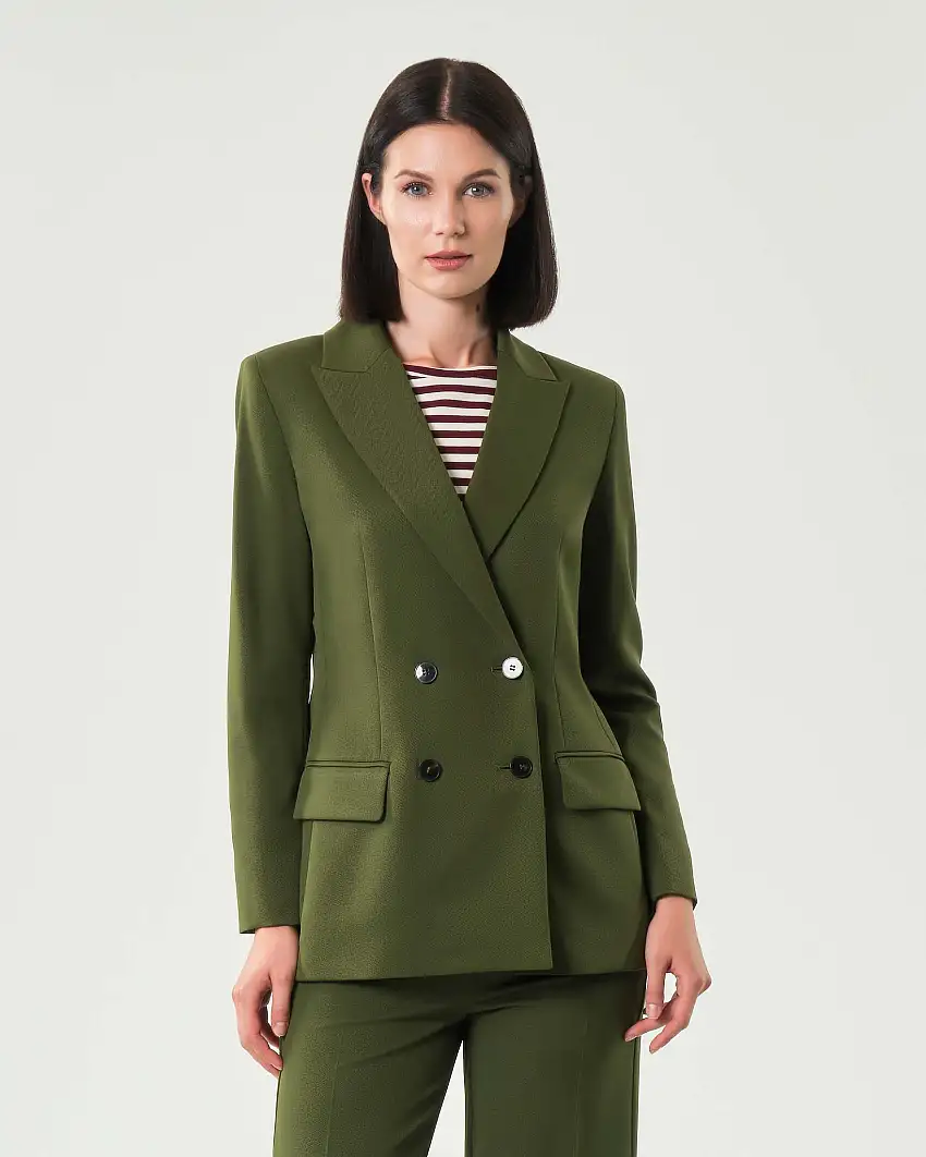 Blazer verde bosco doppiopetto Emme Marella in tessuto diagonale stretch con scollo a rever