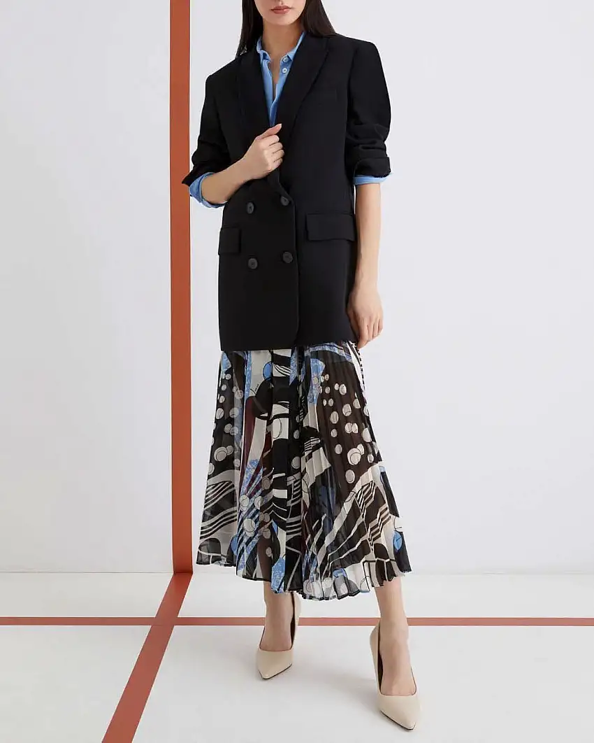 Giacca doppiopetto nera Marella 365 in crêpe envers satin con scollo a rever