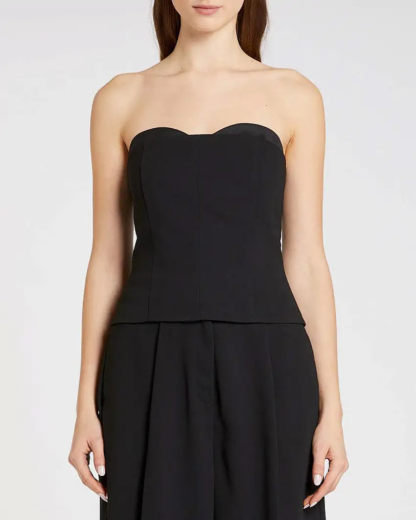 Top bustier nero Marella 365 in crêpe envers satin con scollo a cuore