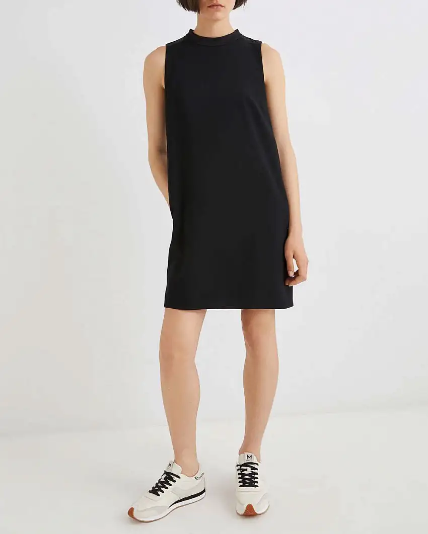 Abito corto nero senza maniche Marella 365 in crêpe envers satin con colletto a listino