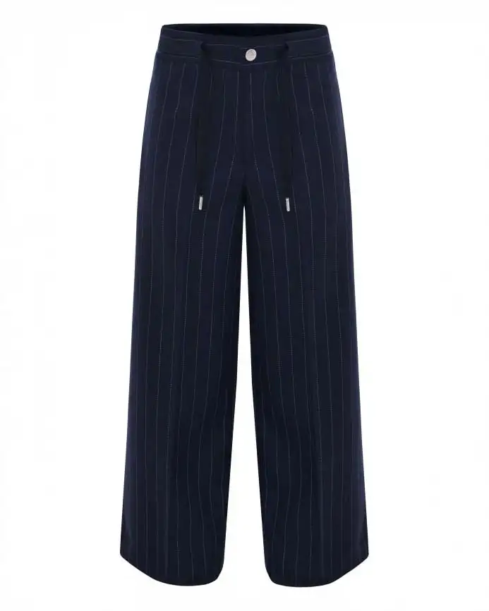 Pantalone palazzo Kocca blu in tessuto stretch gessato con coulisse