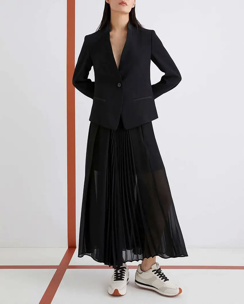 Gonna midi nera Marella in georgette con motivo plissettato e a pieghe