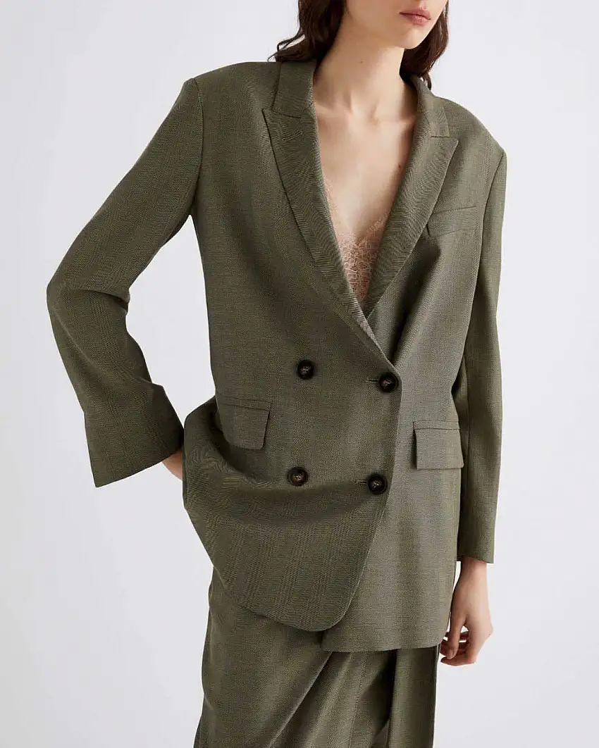 Blazer doppiopetto verde militare Marella in saglia fluida di misto lana e viscosa