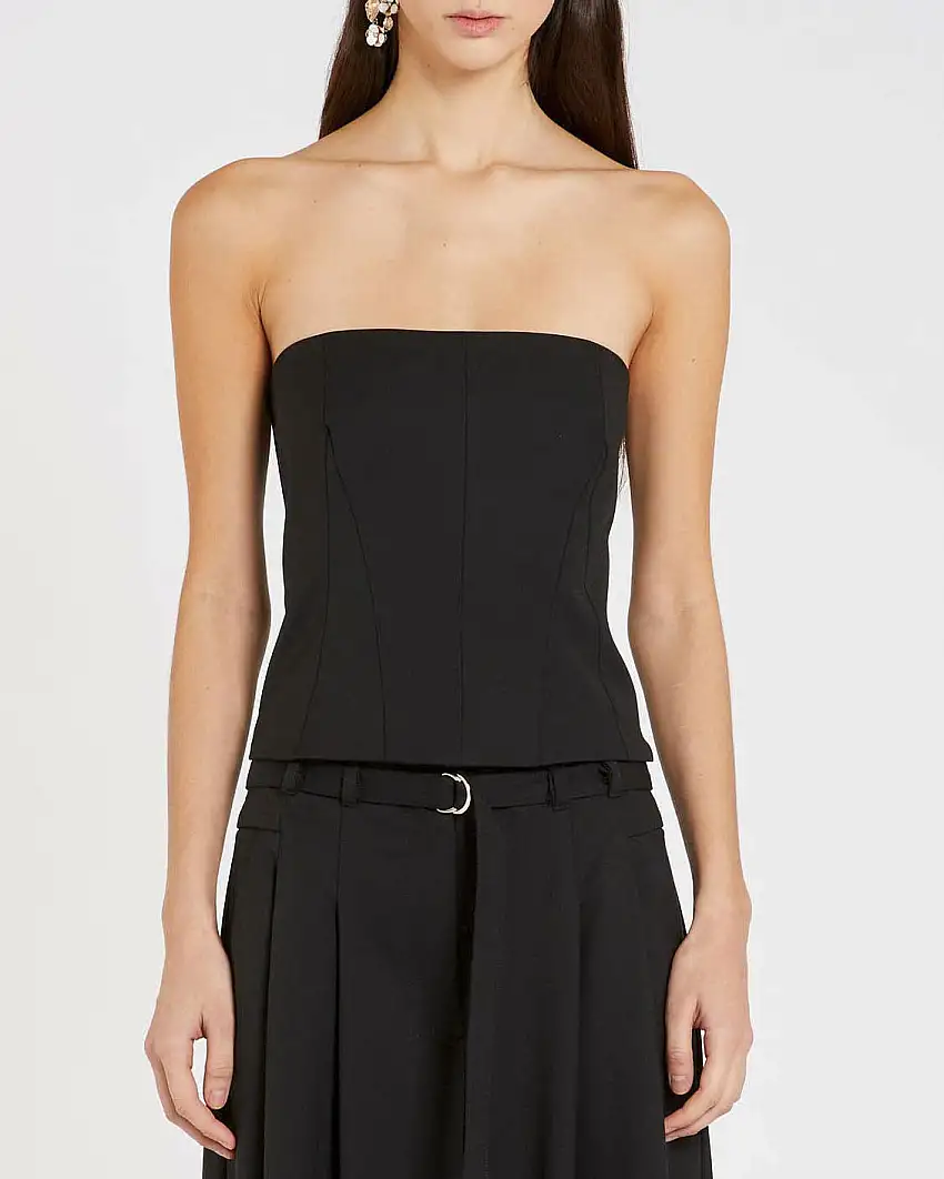 Top bustier nero Marella in tessuto diagonale bistretch in aglia misto lana