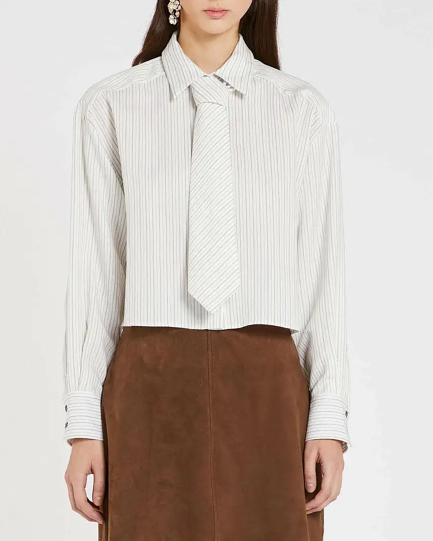 Camicia bianca cropped Marella in twill di misto viscosa con cravatta abbinata