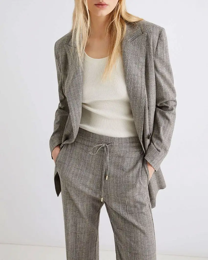 Giacca doppiopetto Marella in flanella in misto lana a fantasia principe di Galles con scollo a rever