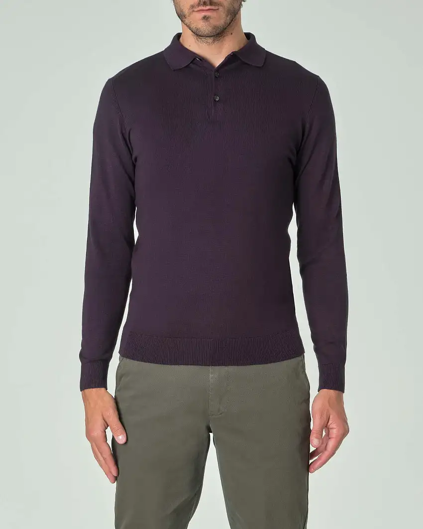 Polo manica lunga Paul Baker blu in maglia di viscosa