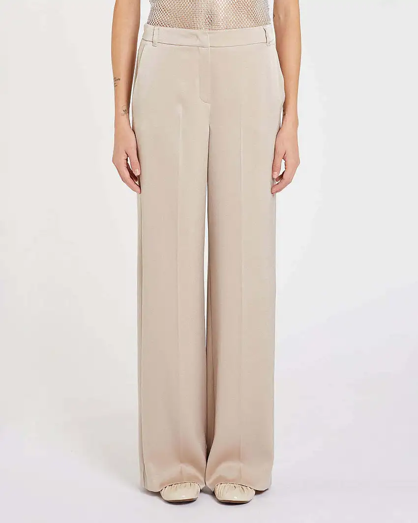 Pantaloni palazzo Marella in raso color sabbia