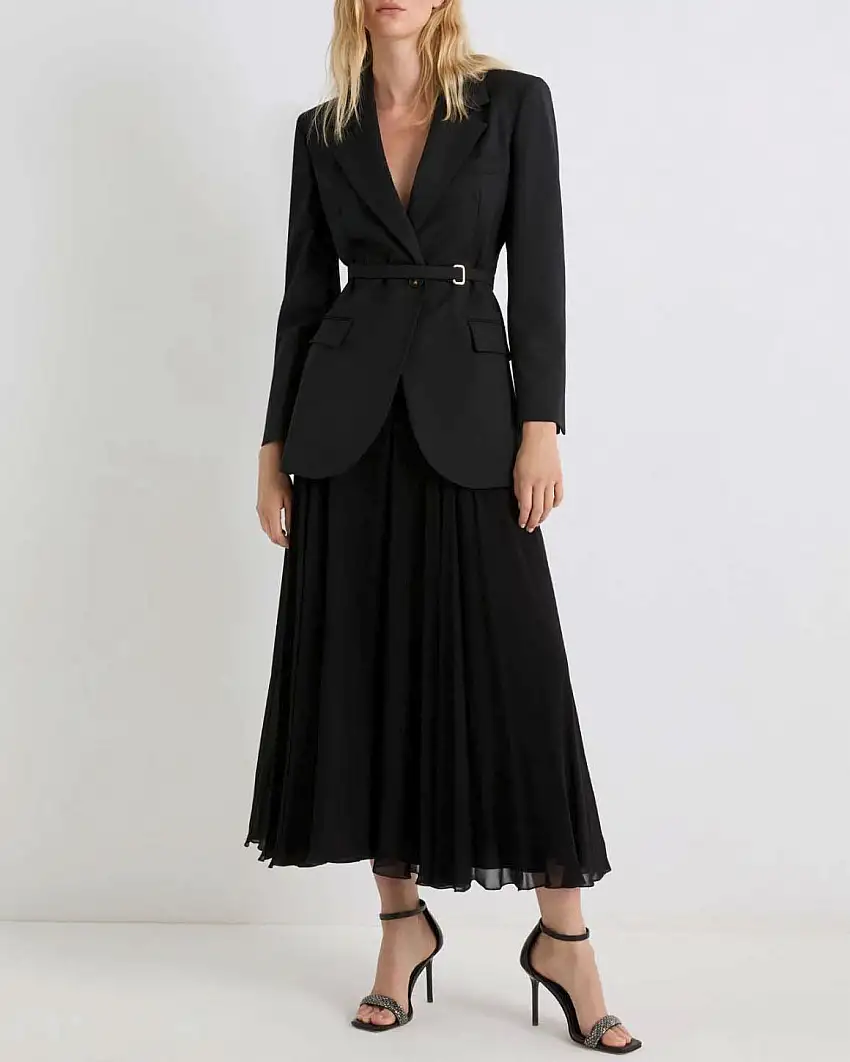 Gonna lunga nera Marella in georgette di viscosa con elastico in vita e fondo ondulato