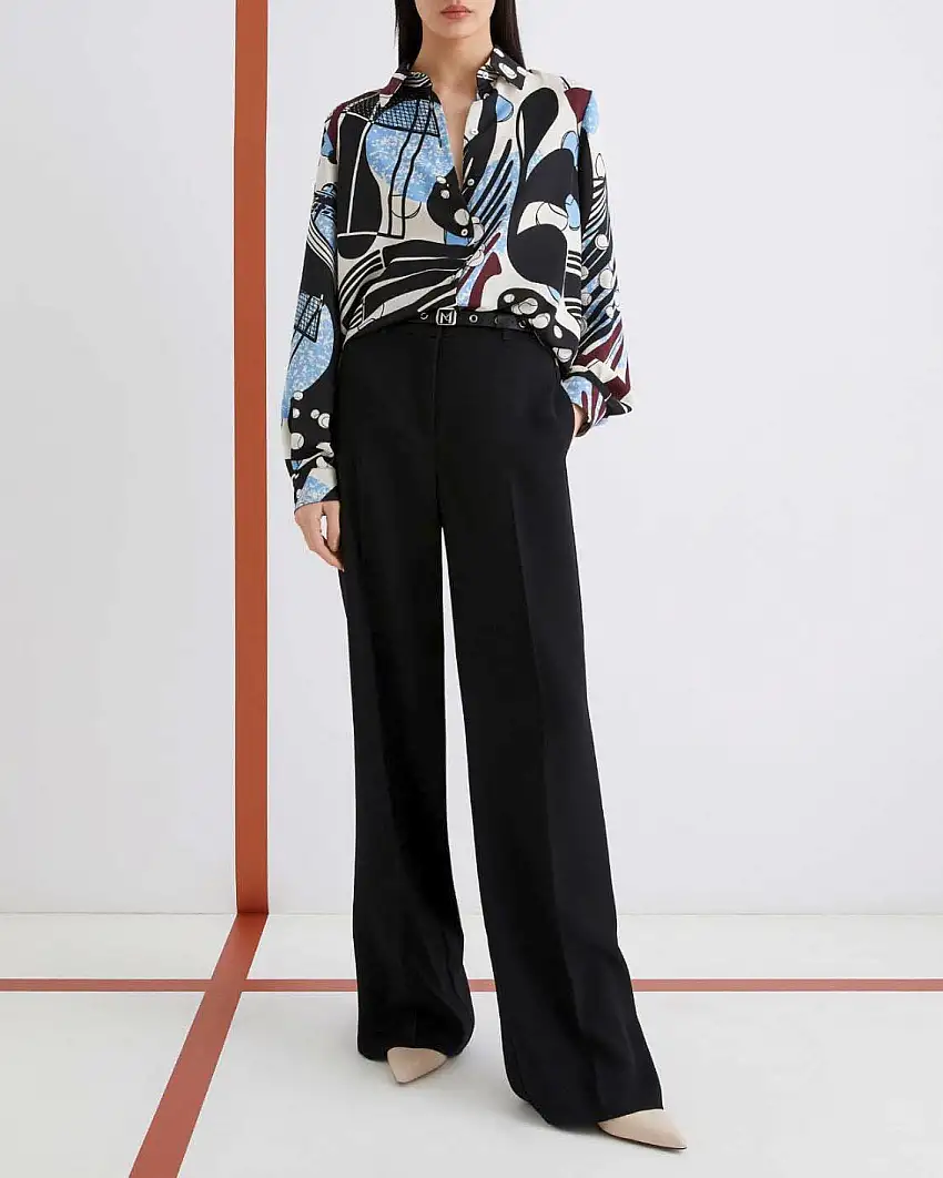 Pantaloni neri Marella 365 in envers satin dalla linea dritta con tasche laterali alla francese