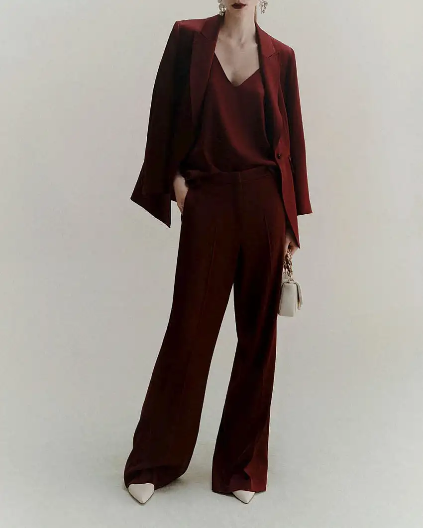 Pantaloni palazzo Marella in raso bordeaux