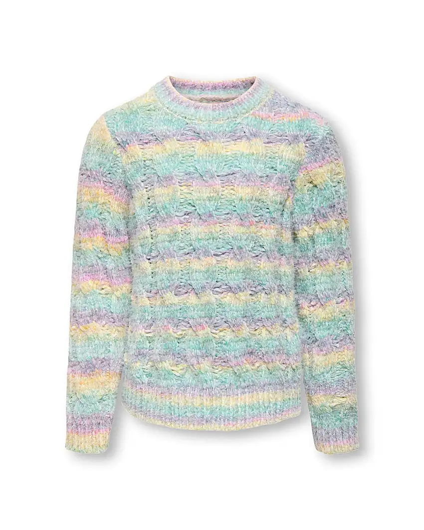 Maglia girocollo in ciniglia con motivo a righe sfumate dai colori pastello lavorata a trecce 8-14 anni