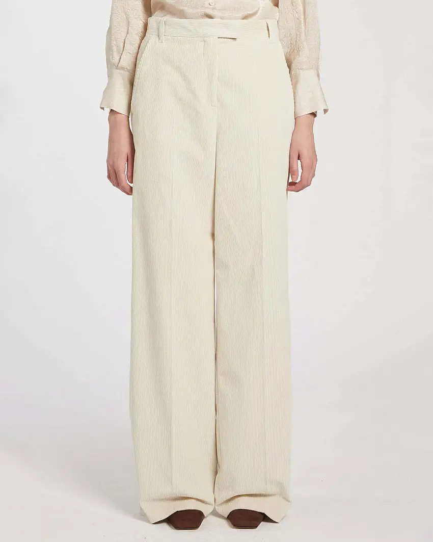 Pantaloni palazzo color panna Marella in velluto a coste di misto cotone