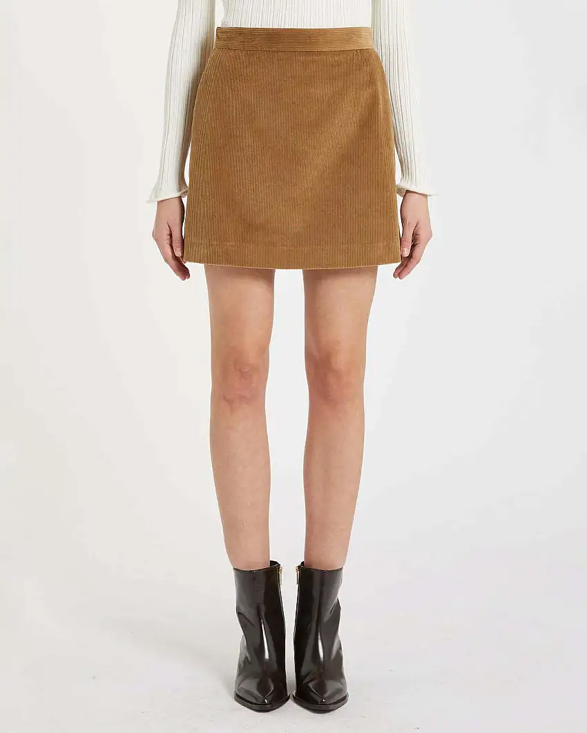 Minigonna color cammello Marella in velluto a coste in misto cotone