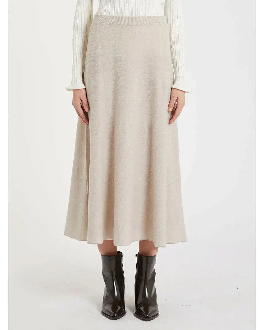 Gonna lunga color sabbia Marella in lana e cashmere con elastico inserito in vita