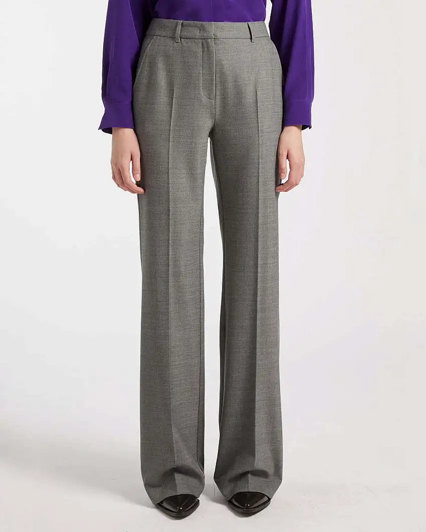 Pantaloni grigi flare Marella in twill leggero di pura misto lana stretch