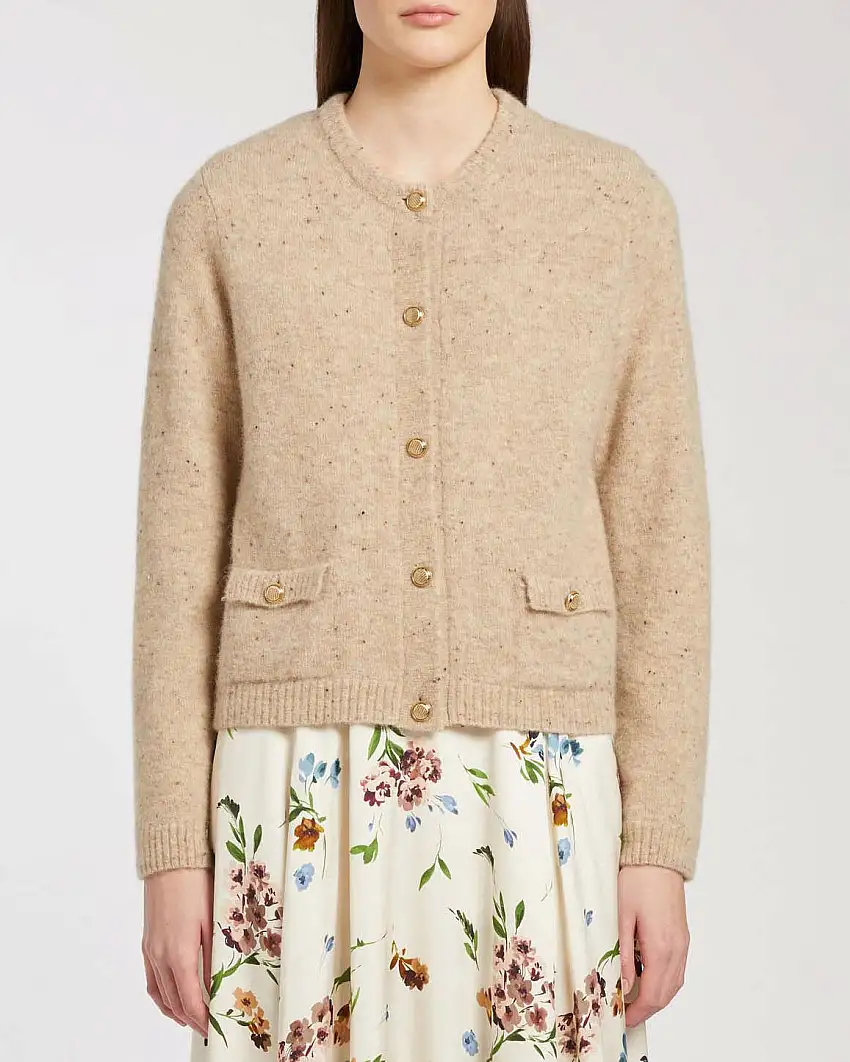Cardigan color noce Marella in filato bottonato di misto alpaca stretch con bottoni dorati