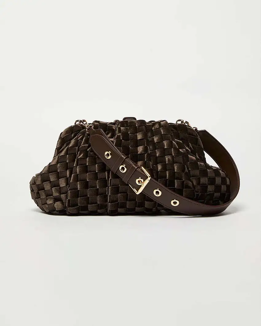 Maxi borsa marrone Marella in tessuto intrecciato effetto velluto con tracolla in similpelle abbinata